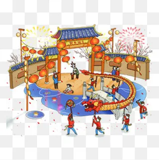 一幅手绘官场舞龙图,免抠元素