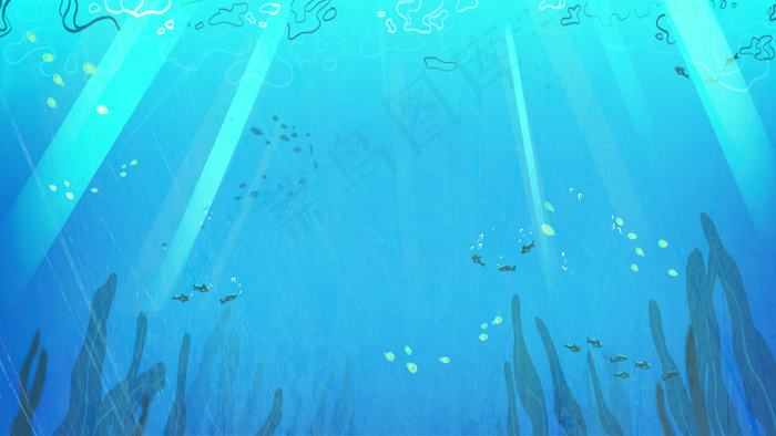 手绘蓝色海底海报背景背景图片素材