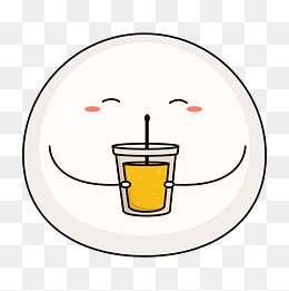 手绘喝饮料的汤圆插画