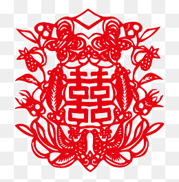 红色喜庆大喜字古典花纹中国风剪,免抠元素(1500*1520px)ai矢量模版下载
