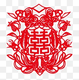 红色喜庆大喜字古典花纹中国风剪,免抠元素(1500*1520px)ai矢量模版下载