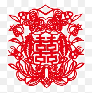 红色喜庆大喜字古典花纹中国风剪,免抠元素