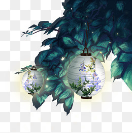 古风水墨兰花灯笼,免抠元素