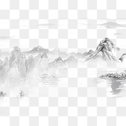 春节礼品山水水墨画,免抠元素