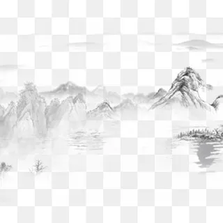 春节礼品山水水墨画,免抠元素