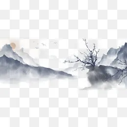 中国风手绘水墨风景山水画,免抠元素
