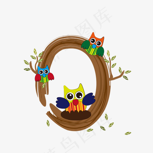 卡通创意猫头鹰站在树枝