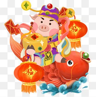 猪年门神财神武将紫气东来喜庆猪,免抠元素