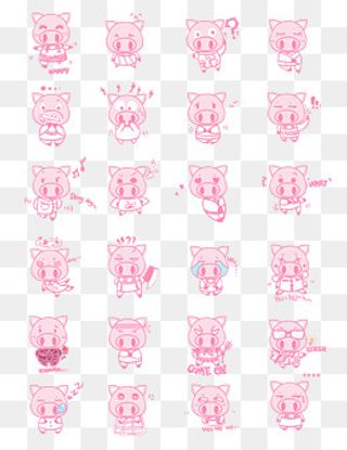小猪Q版卡通角色动物形象聊天表,免抠元素