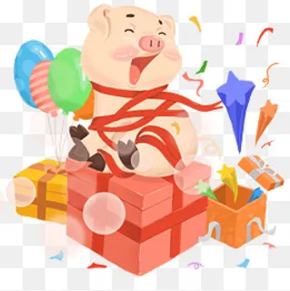 猪年2019年猪猪礼盒气球,免抠元素 猪年2019年猪猪礼盒气球,免抠元素