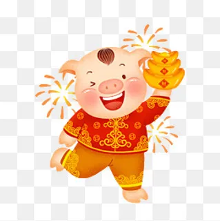 手绘卡通立体福气猪,免抠元素