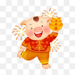 手绘卡通立体福气猪,免抠元素