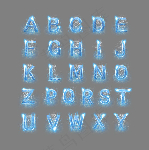 蓝色水晶电水字母合集,免抠元素艺术字(3000*3000px)psd模版下载