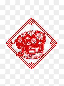 可商用新年窗花剪纸创意猪元素,免抠元素(1024*1369px)psd模版下载