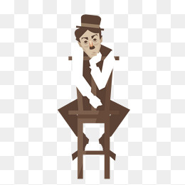 矢量卡通复古卓别林思考问题电影,免抠元素