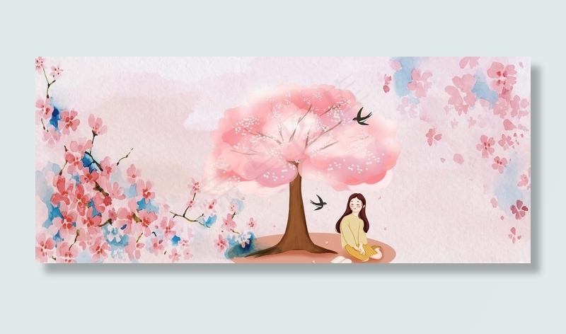 桃花春天女孩背景背景图片素材,背景元素