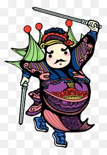 中国风卡通春守门神装饰图案,免抠元素