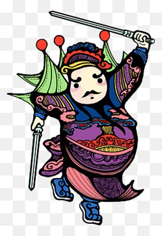 中国风卡通春守门神装饰图案,免抠元素