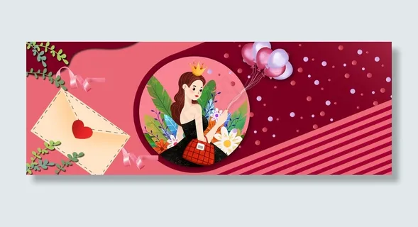 女王节气球爱心信封背景海报背景图片素材