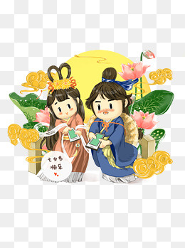 七夕情人节原创手绘浪漫相会鹊桥,免抠元素(1024*1369px)psd模版下载