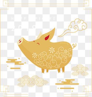 金色祥云花纹小猪,免抠元素