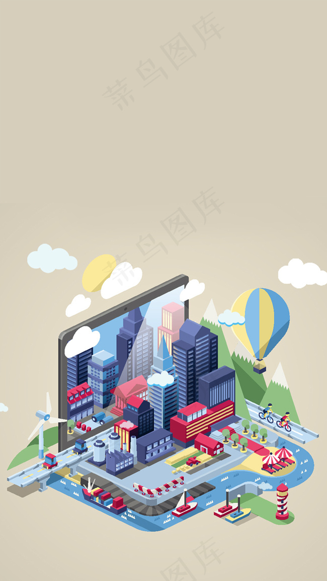 2.5D卡通插签证代办旅行出境游背景图片素材,背景元素