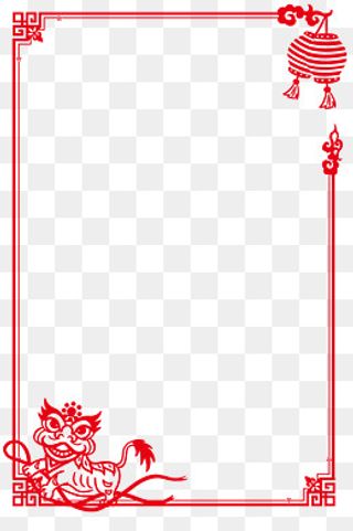 创意花纹年画红色喜庆剪纸狮子灯,免抠元素