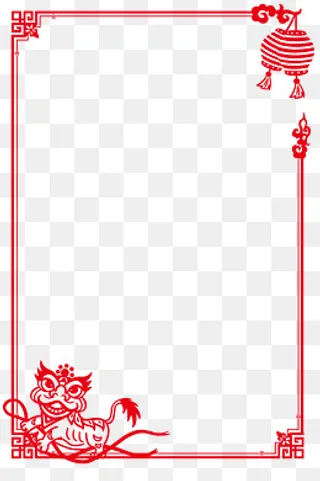创意花纹年画红色喜庆剪纸狮子灯,免抠元素