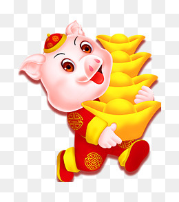 金元宝福气猪卡通形象,免抠元素