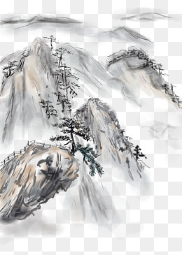 中国风手绘水墨山水png国画,免抠元素(2000*2800px)psd模版下载