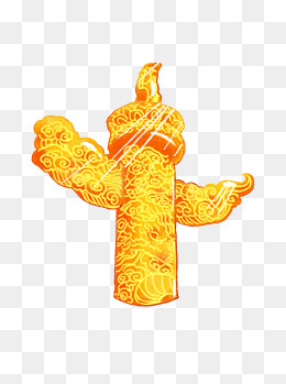 原创手绘华表金色节日海报素材免