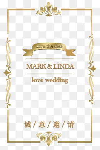 金色欧式花纹简约结婚请帖邀请函