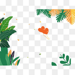 七夕节爱心气球绿色植物手绘插画