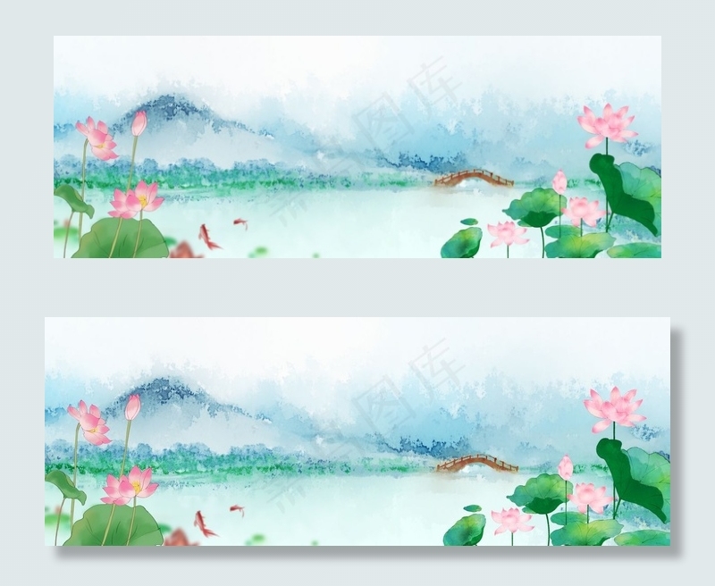 中国风禅意荷花大气电商海报背景图片素材