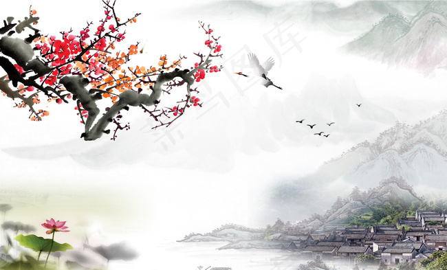 国画山水背景墙素材背景图片素材