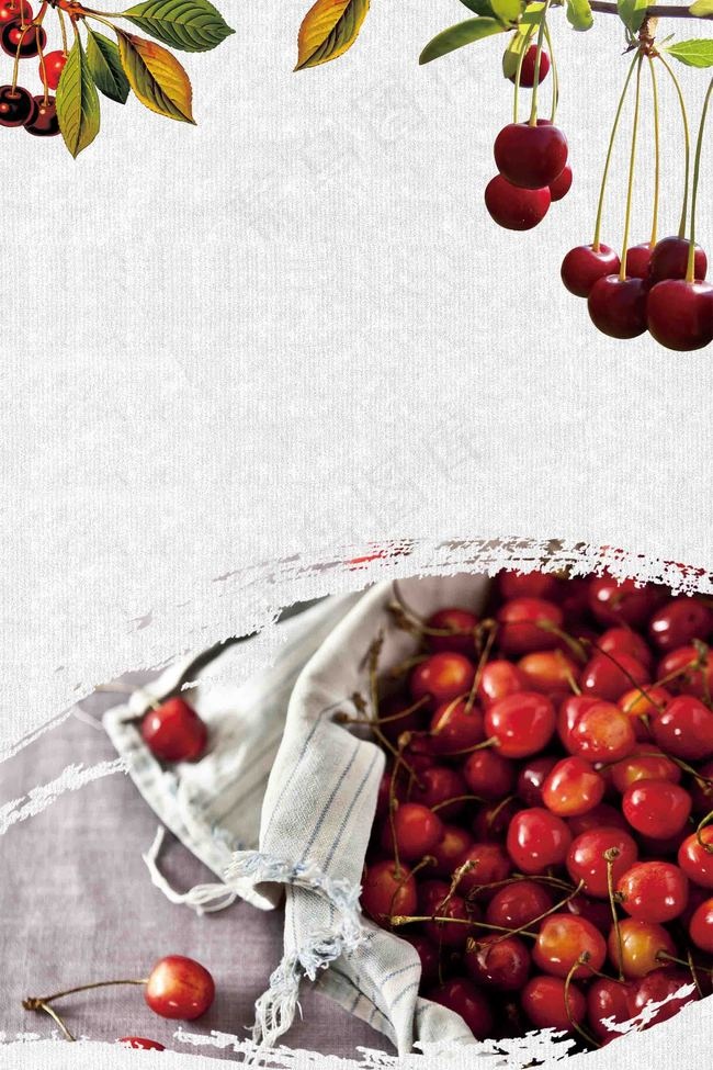 小清新樱桃采摘季节海报背景模板背景图片素材