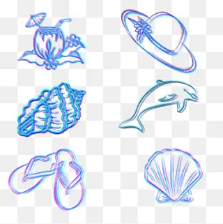 夏日海滩用品故障艺术矢量图,免抠元素