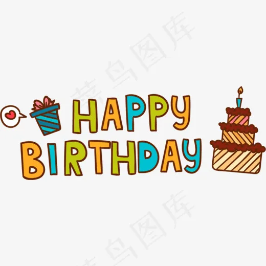 卡通生日快乐英文艺术字,免抠元素艺术字(1015*360px)ai矢量模版下载