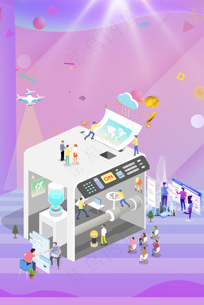 创意合成2.5D商务办公背景背景图片素材