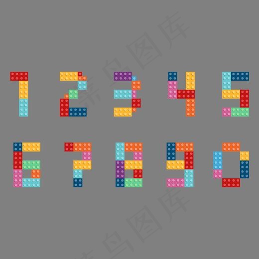 彩色卡通方块乐高创意艺术数字,免抠元素艺术字(2480*1316px)ai矢量模版下载