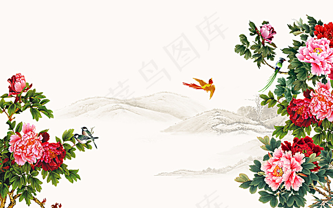 花开富贵背景墙海报背景素材背景图片素材