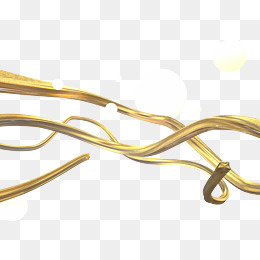 金色丝带漂浮发光点缀,免抠元素