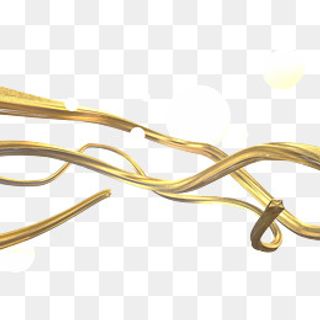 金色丝带漂浮发光点缀,免抠元素