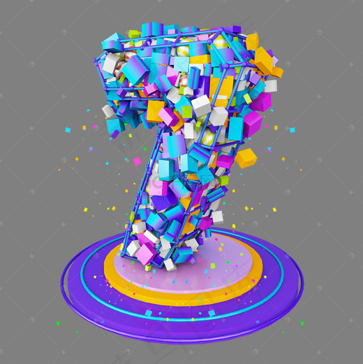 几何方块卡通立体炫酷C4D倒计时数字7