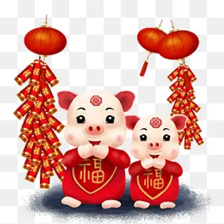 手绘新年拜年小猪,免抠元素 手绘新年拜年小猪,免抠元素