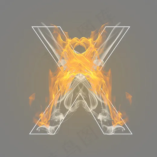 炫酷火焰烟雾光效字母X(3000*3000px)psd模版下载