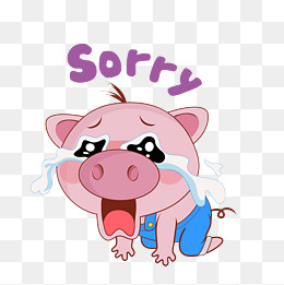 卡通萌宠小猪大哭道歉表情,免抠元素