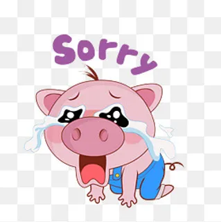 卡通萌宠小猪大哭道歉表情,免抠元素