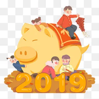 新年春节除夕2019喜庆少年可爱金,免抠元素