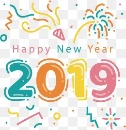 彩色烟花2019新年,免抠元素(1789*1828px)ai矢量模版下载